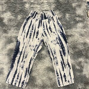 Missguided Tie Dye White and Navy Flowy‎ Breezy Scrunch Waisted Pants- Size US 8